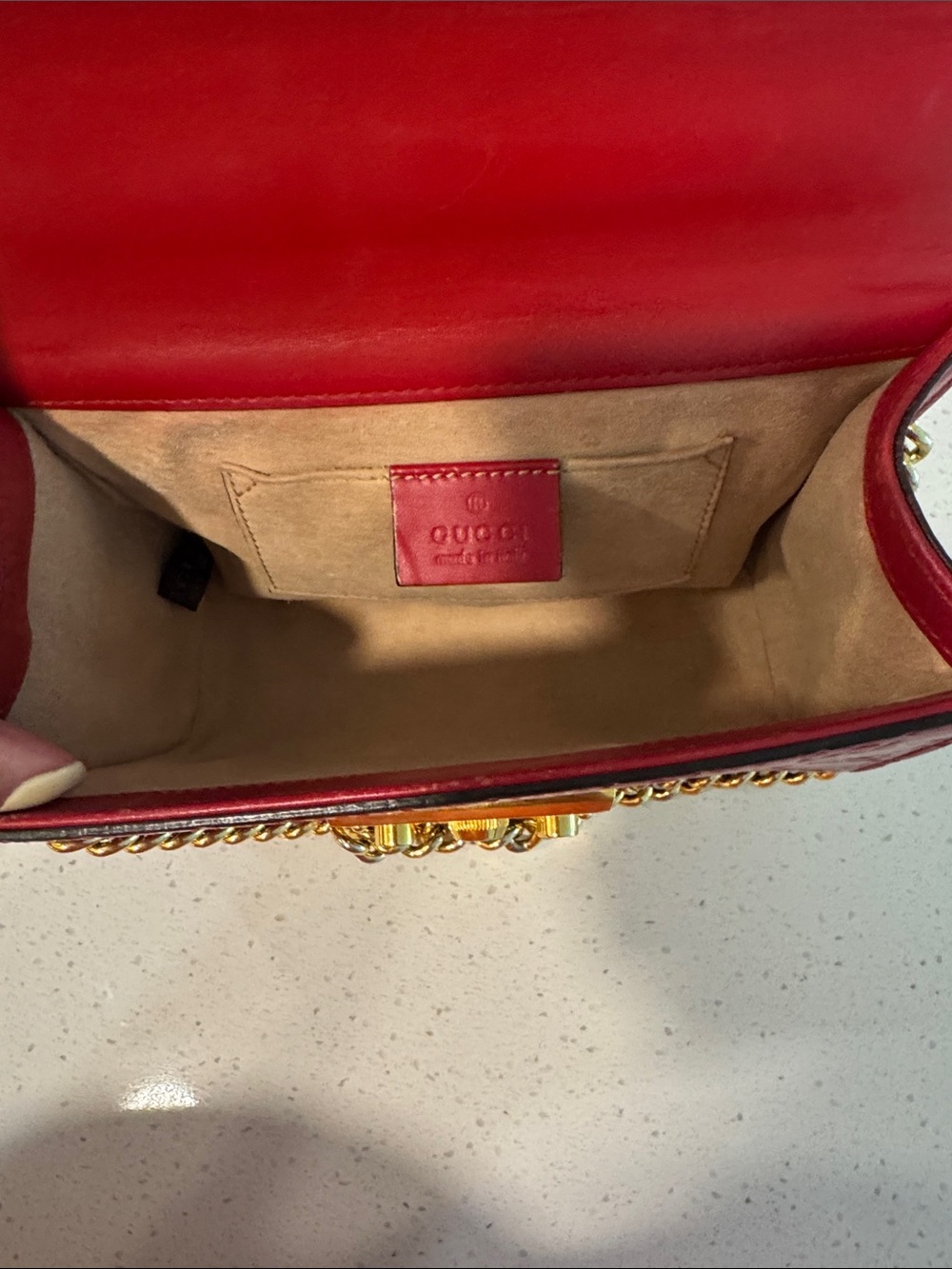 Gucci Red Embossed Leather Crossbody with Gold Hardware - Picture 3 of 4